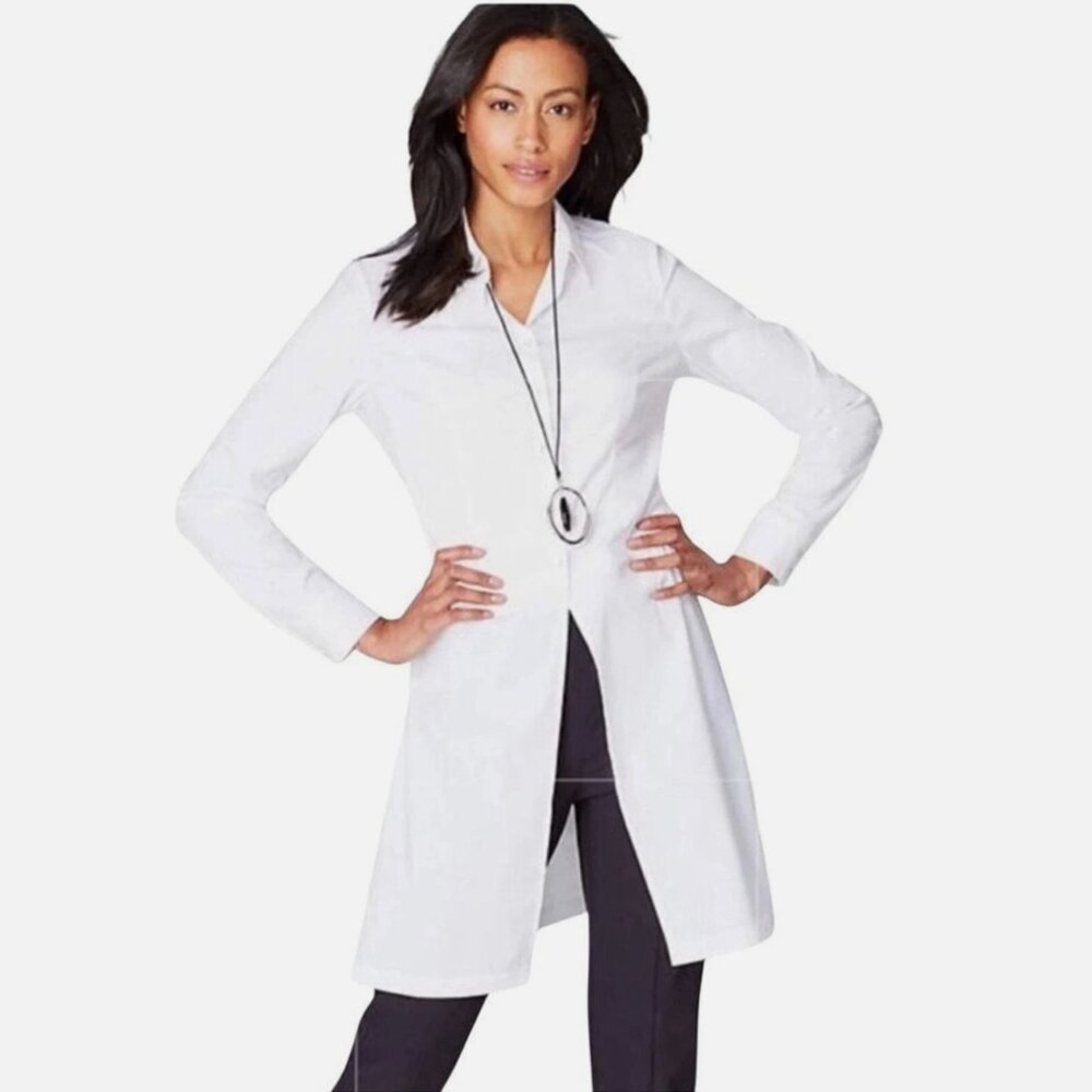 Christian Siriano for J. Jill White Long Sleeve Button Down High-Vent Tunic